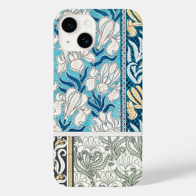 Art nouveau iris lily floral textile art mouse pad Case-Mate iPhone case (Back)