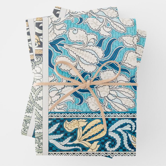 Art nouveau iris lily floral textile art wrapping paper sheets (Creator Uploaded)