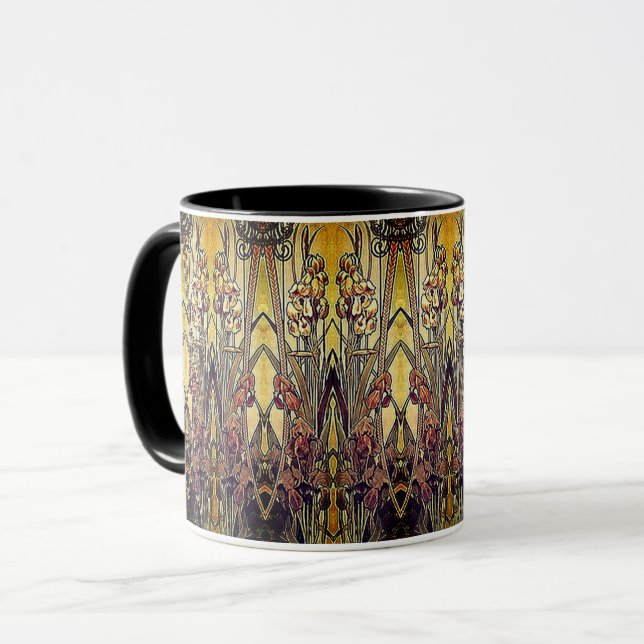Art nouveau iris pattern gold bronze red elegant  mug (Front Left)