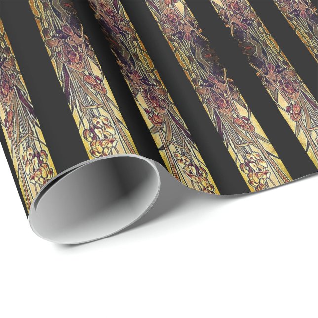 Art nouveau iris pattern gold bronze red elegant  wrapping paper (Roll Corner)
