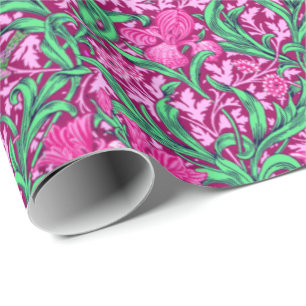 Art Nouveau Iris Print, Fuchsia Pink and Wine Wrapping Paper