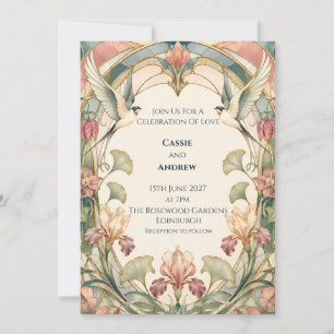 Art Nouveau Iris Swallow Wedding Invitation