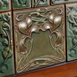 Art Nouveau Iris Symmetrical Floral Wall Art Ceramic Tile