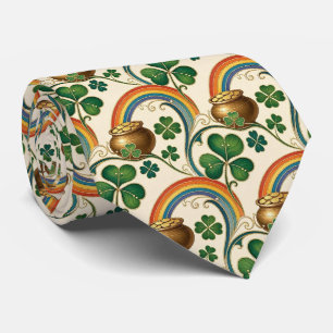 Art Nouveau Irish Pot of Gold and Shamrock Neck Tie