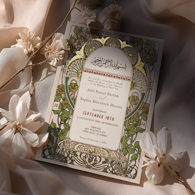 Art Nouveau Islamic Wedding Gold Accents Foil Invitation (Creator Uploaded)