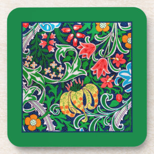 Art Nouveau Jacobean Floral, Emerald Green  Beverage Coaster