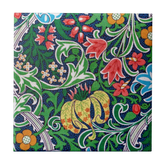 Art Nouveau Jacobean Floral, Emerald Green  Ceramic Tile (Front)