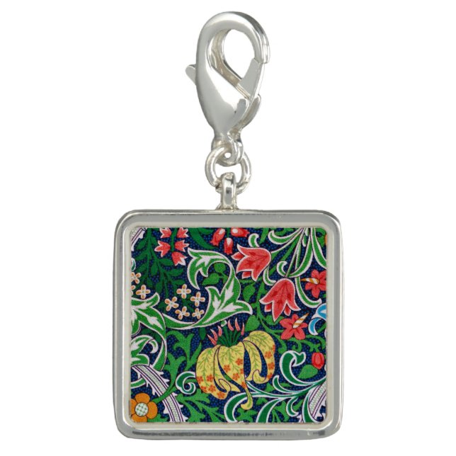 Art Nouveau Jacobean Floral, Emerald Green  Charm (Front)