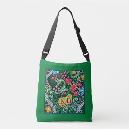Art Nouveau Jacobean Floral Emerald Green  Crossbody Bag