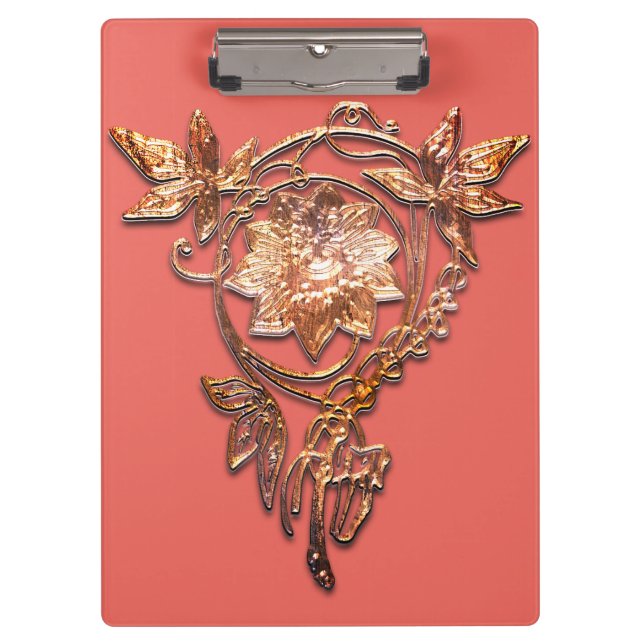 Art nouveau jewel floral brass and peach elegant  clipboard (Front)