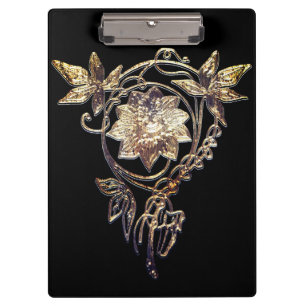 Art nouveau jewel floral gold and black elegant  clipboard