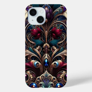 Art Nouveau Jewel Tone Floral Vintage Glam Iphone 15 Case by printabledigidesigns at Zazzle