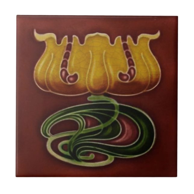 Art Nouveau Jugendstil c1900 German Floral Repro Ceramic Tile (Front)