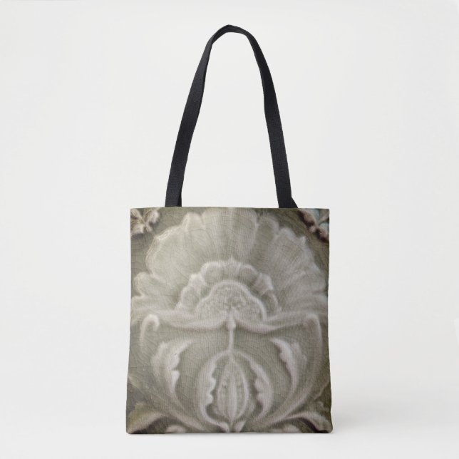 Art nouveau jugendstil flower tile design brown tote bag (Front)