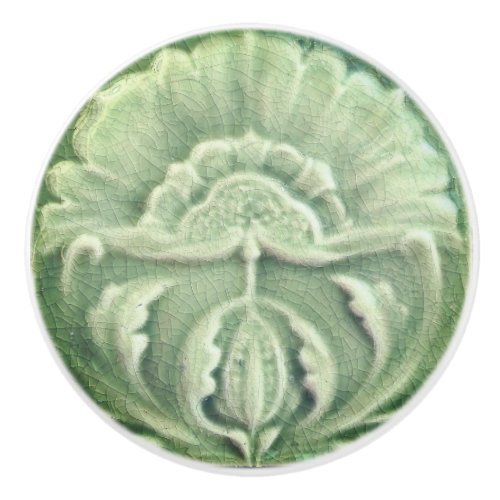 Art nouveau jugendstil flower tile design green  ceramic knob