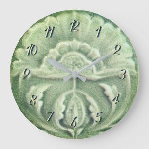 Art nouveau jugendstil flower tile design green large clock