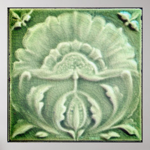Art nouveau jugendstil flower tile design green poster