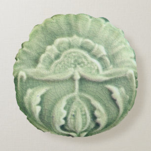 Art nouveau jugendstil flower tile design green round pillow
