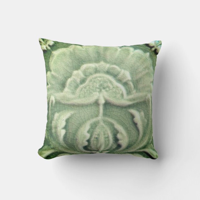 Art nouveau jugendstil flower tile design green  throw pillow (Front)
