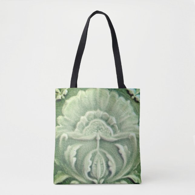 Art nouveau jugendstil flower tile design green  tote bag (Front)