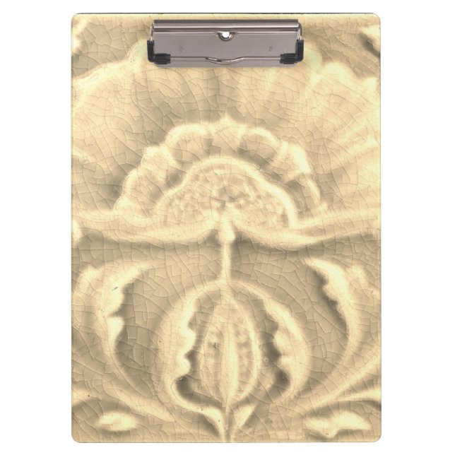 Art nouveau jugendstil flower tile gold cream  clipboard (Front)