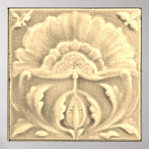 Art nouveau jugendstil flower tile gold cream  poster