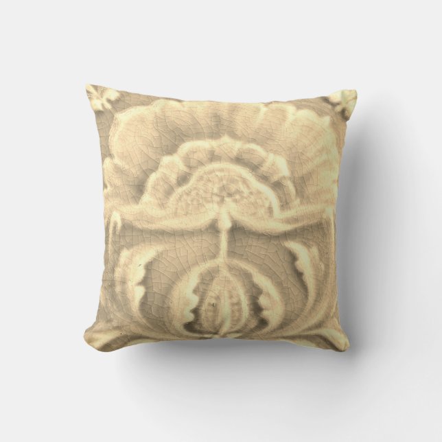 Art nouveau jugendstil flower tile gold cream  throw pillow (Front)