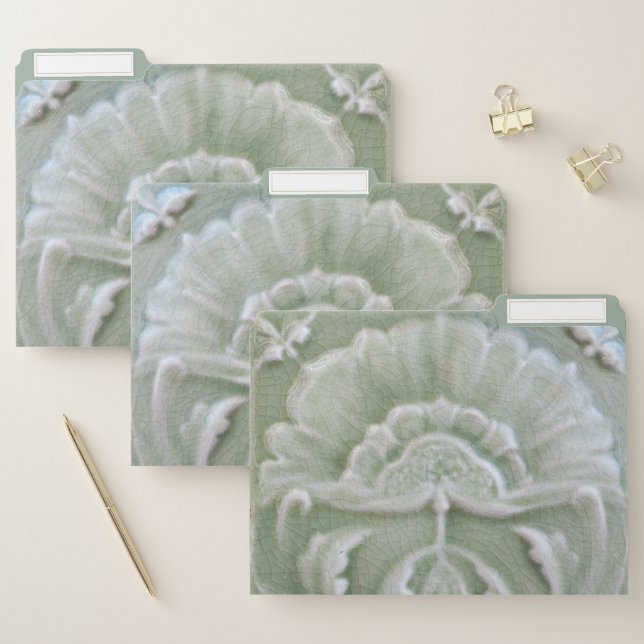 Art nouveau jugendstil flower tile gray green file folder (Set)