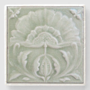 Art nouveau jugendstil flower tile gray green stone coaster