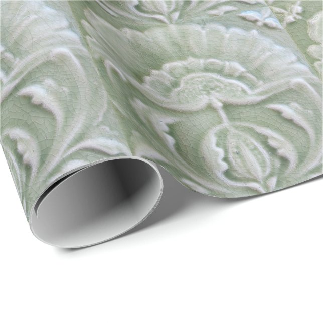 Art nouveau jugendstil flower tile gray green wrapping paper (Roll Corner)