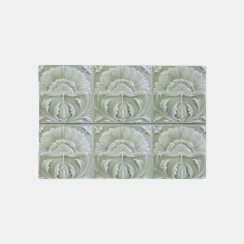 Art nouveau jugendstil flower tile green gray rug