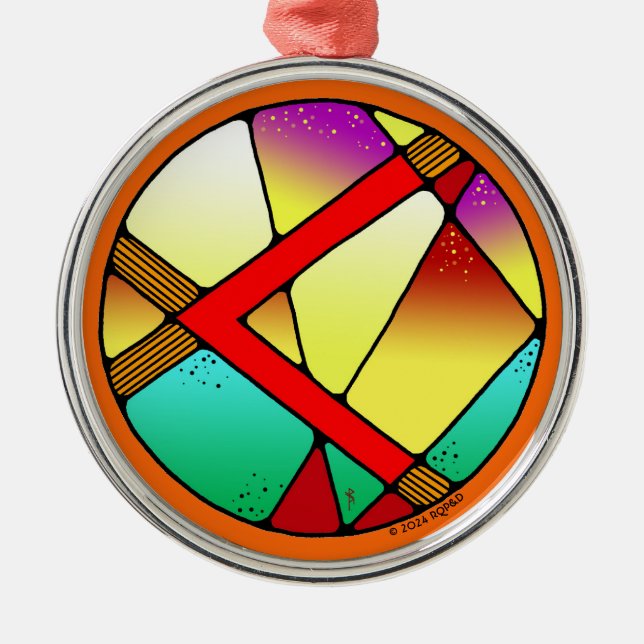 Art Nouveau Kenaz Rune of Creativity Metal Ornament (Front)