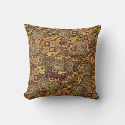 Art Nouveau Klimt Gold Brown Red Pillow