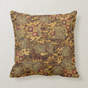 Art Nouveau Klimt Gold Brown Red Pillow