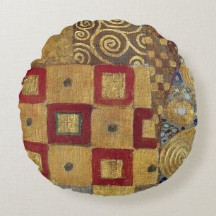 Art Nouveau Klimt - Gold, Red, Old Gold, Silver Round Pillow