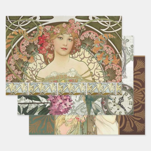 ART NOUVEAU LADIES 1 HEAVY WEIGHT DECOUPAGE WRAPP WRAPPING PAPER SHEETS