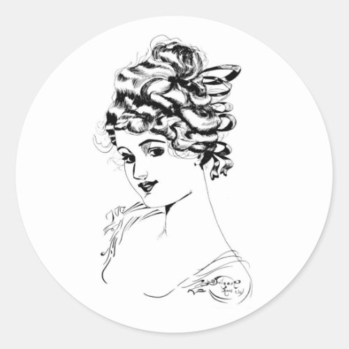 Art Nouveau Lady 1917 Fine Art  Classic Round Sticker