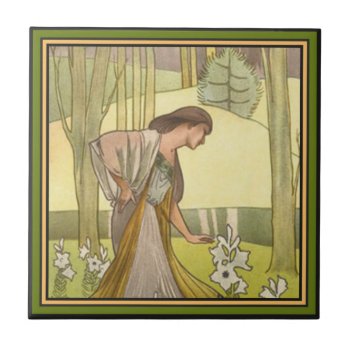Art Nouveau ~ Lady And Lilies Tile by MagnoliaVintage at Zazzle