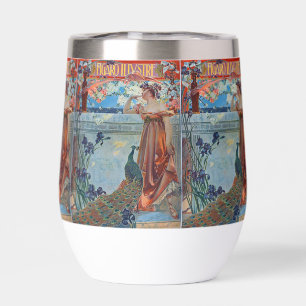 Art nouveau lady and peacock thermal wine tumbler