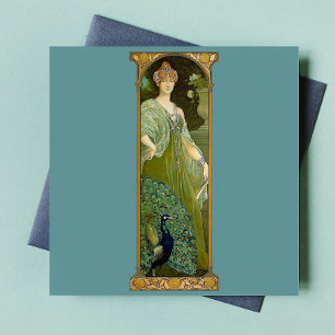 Art Nouveau Lady and Peacock Tile