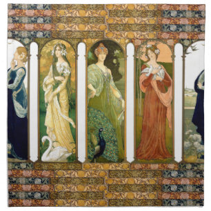 Art Nouveau Lady Bird Swan Peacock Flower Napkin