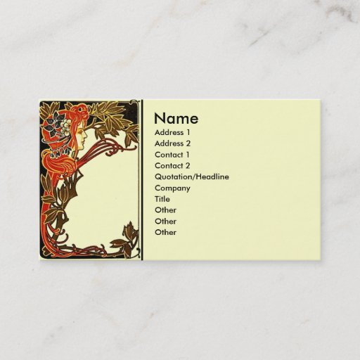 Customizable Art Nouveau Lady Business Card
