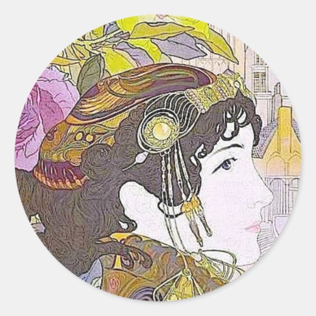 Art Nouveau Lady Classic Round Sticker (Front)