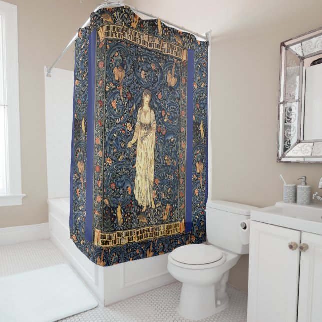 Art Nouveau Lady Flower Bird Rabbit Shower Curtain (In Situ)