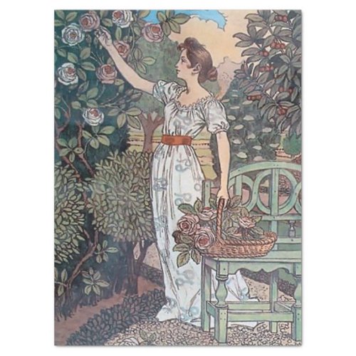 Art Nouveau Lady Garden French Flower Decoupage 2 Tissue Paper