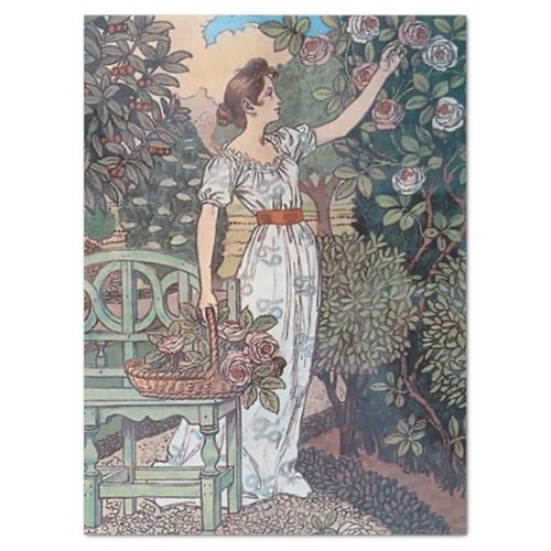 Art Nouveau Lady Garden French Flower Decoupage  Tissue Paper