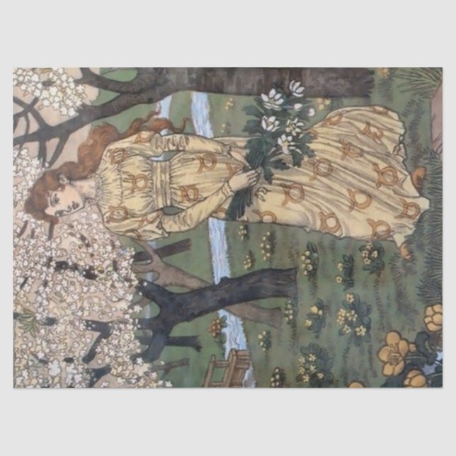 Art Nouveau Lady Garden French Flower Decoupage Tissue Paper (Front)