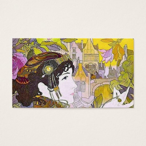 Customizable Art Nouveau Lady in a Garden Business Card