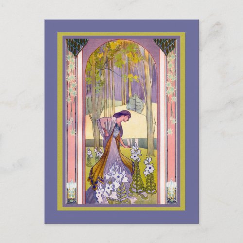 Art Nouveau Lady in the Forest Postcard