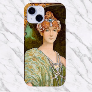 Art Nouveau Lady & Peacock Vintage Illustration iPhone 15 Case
